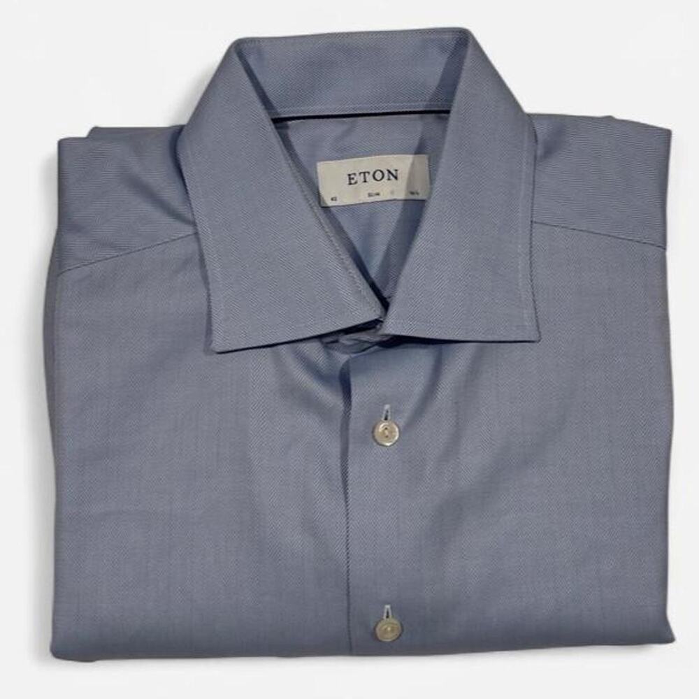 Eton slim fit herringbone dress